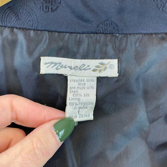 VTG Mureli Women's Black Gold Printed Silk Bomber Windbreaker Jacket Size Large - Picture 11 of 12